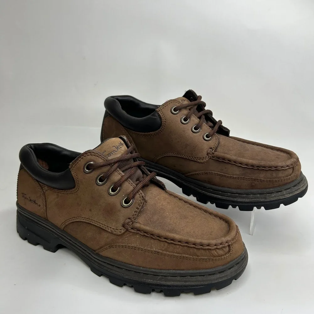 VTG Thom McAn Mens Brown Leather Moc Toe Lug Sole Shoes 8EEE 8W 6507/1000